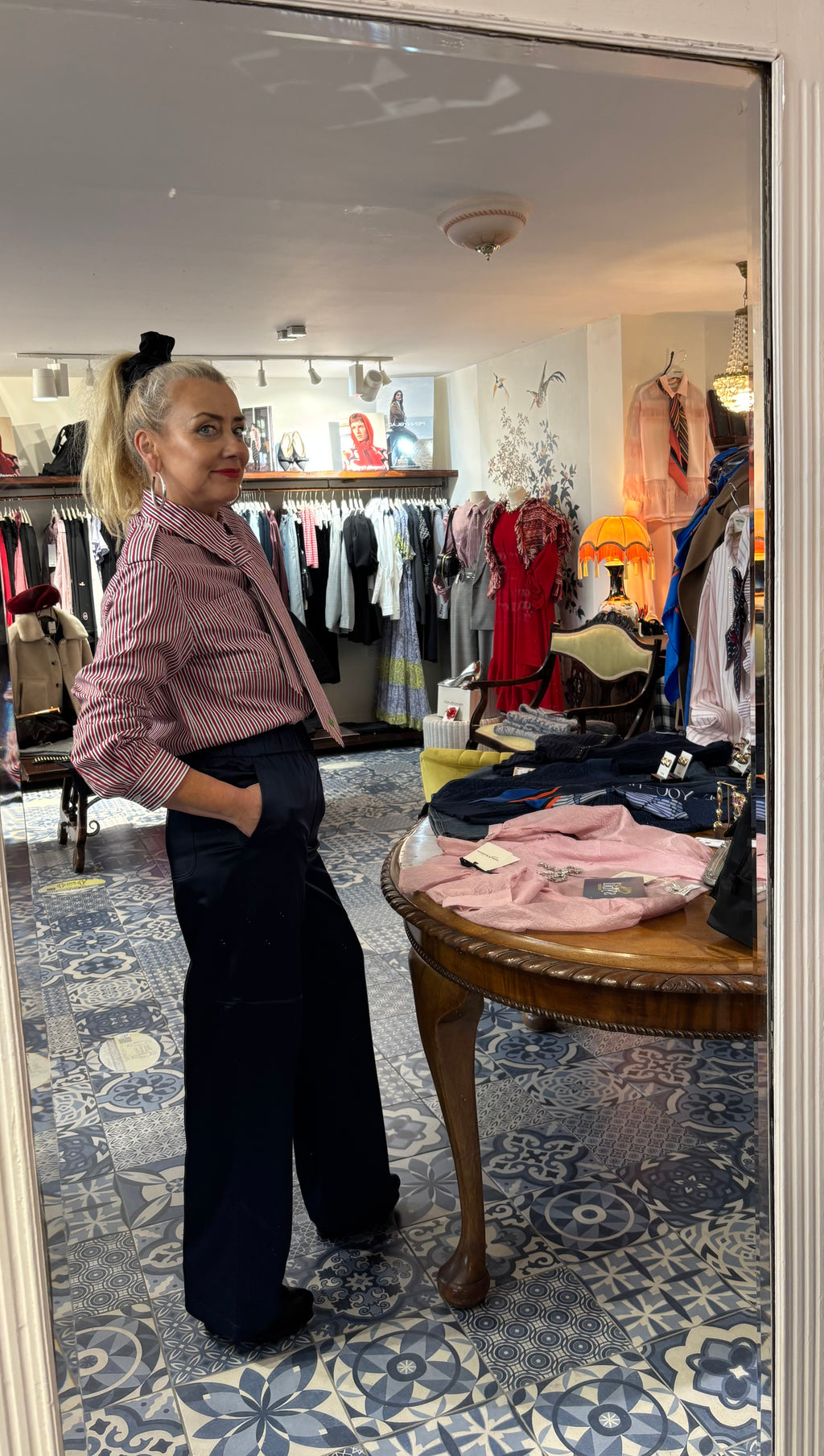 Essentiel Antwerp Red, Black & White Striped Shirt with removable Tie