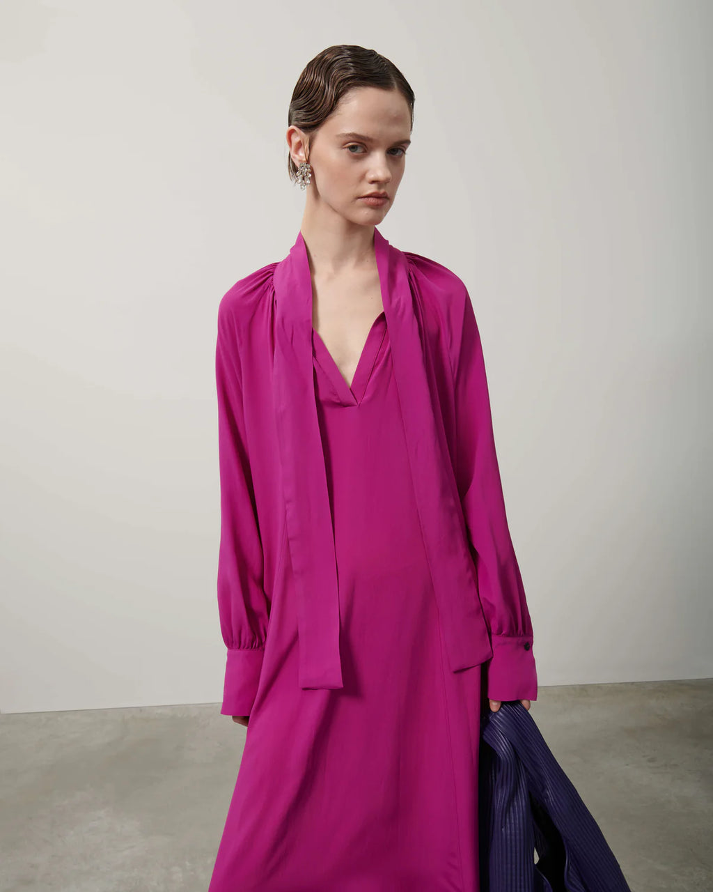 Beatrice B. Magenta Long Silk Blend Dress