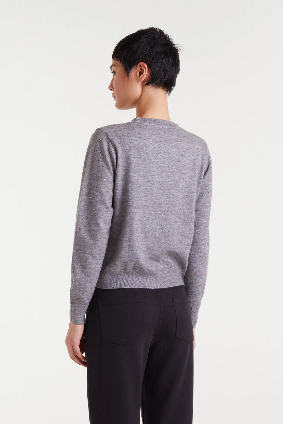 Compañia Fantastica Grey Fine Knit Jumper with Multi-Coloured Gems