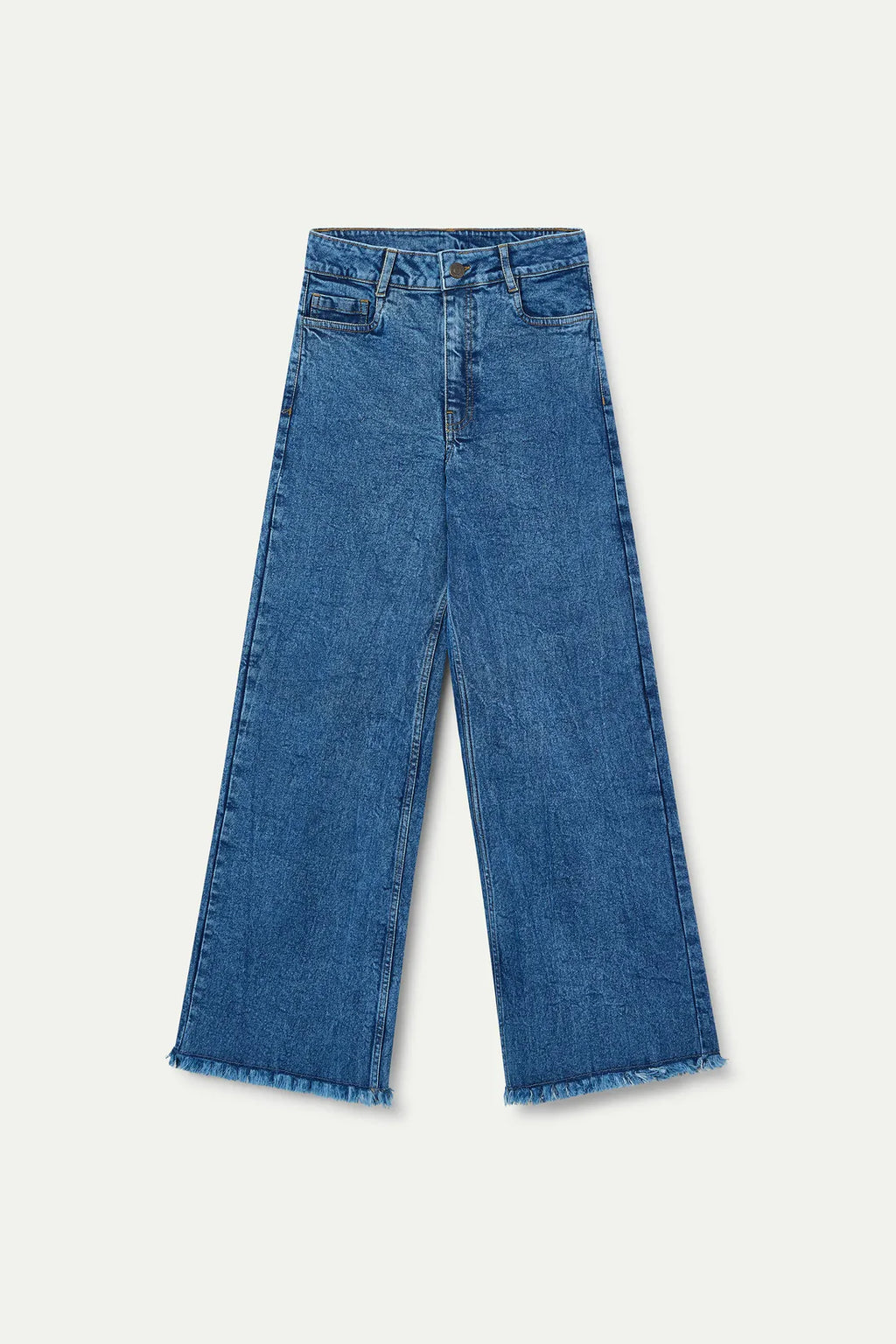 Compañía Fantástica Blue Denim Jeans with Frayed Hemline
