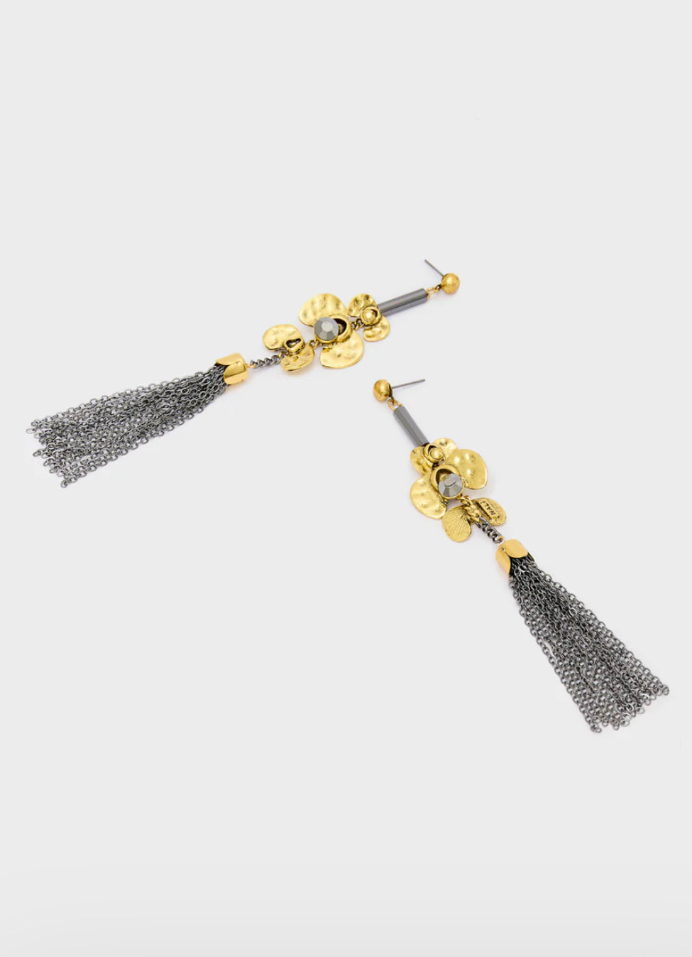 NALI Gold Flower Drop Earrings with Chain Tassles