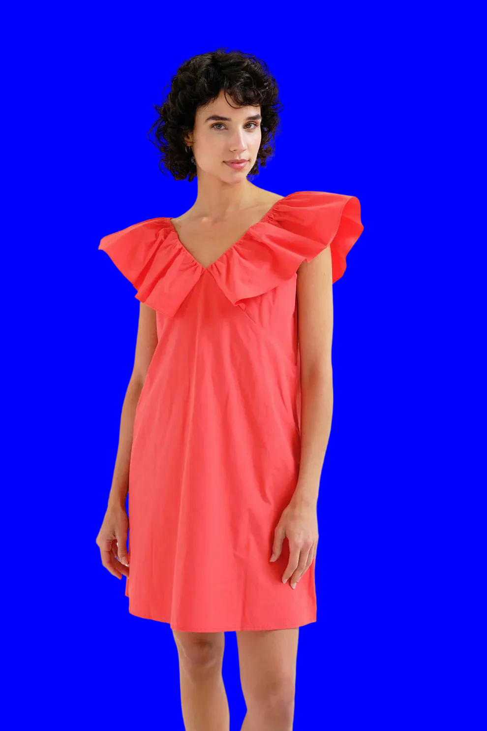 Compañía Coral Mini Dress with Ruffle V-Neck