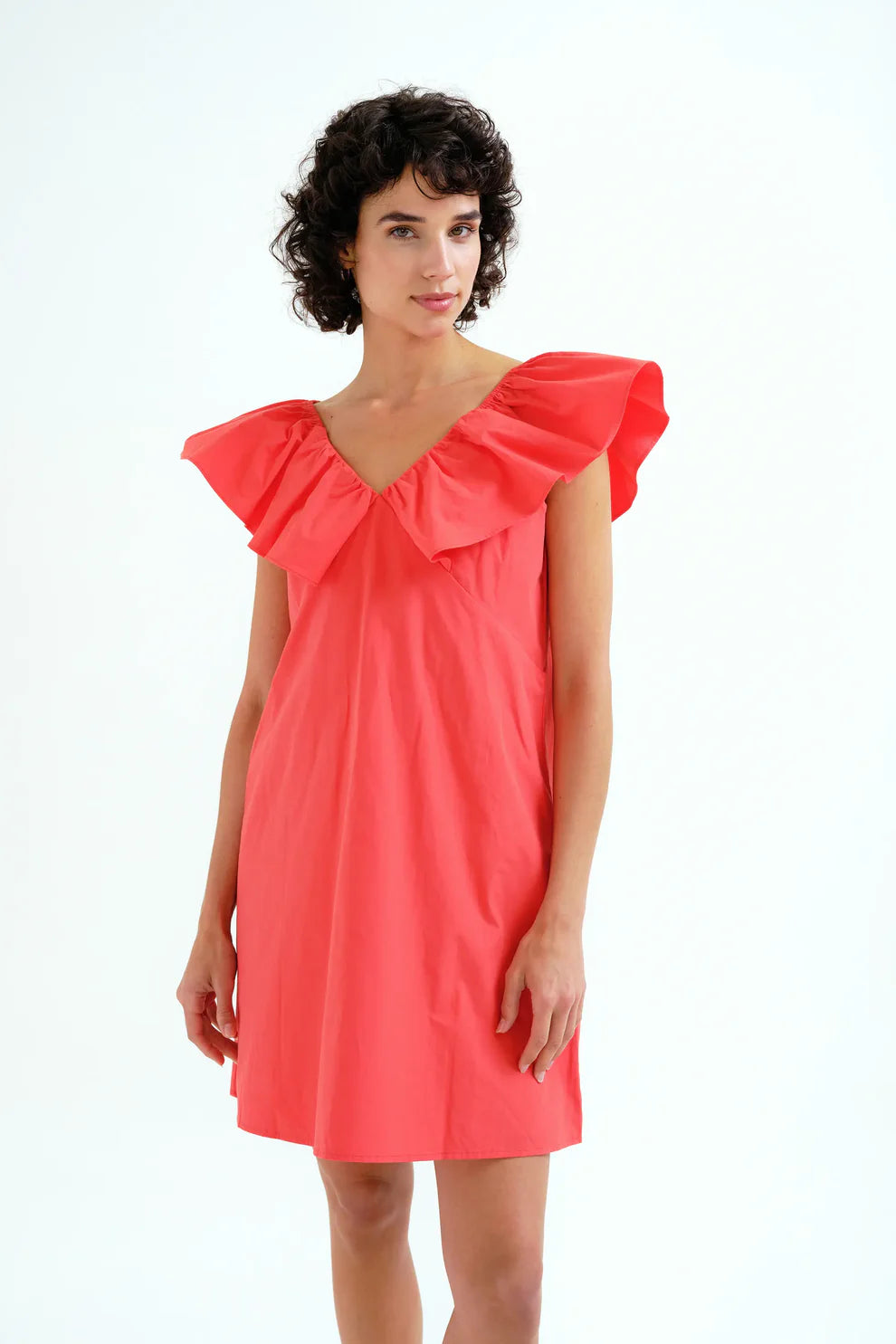 Compañía Coral Mini Dress with Ruffle V-Neck