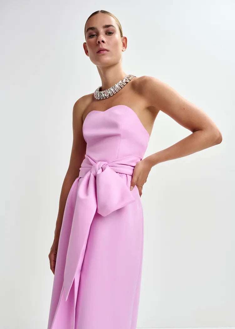 Essentiel Antwerp Candy Pink Growgrain Strapless Dress with Wrap Belt