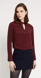 Ottod’Ame Burgundy Silk Viscose Blouse with Collar & Keyhole Neckline