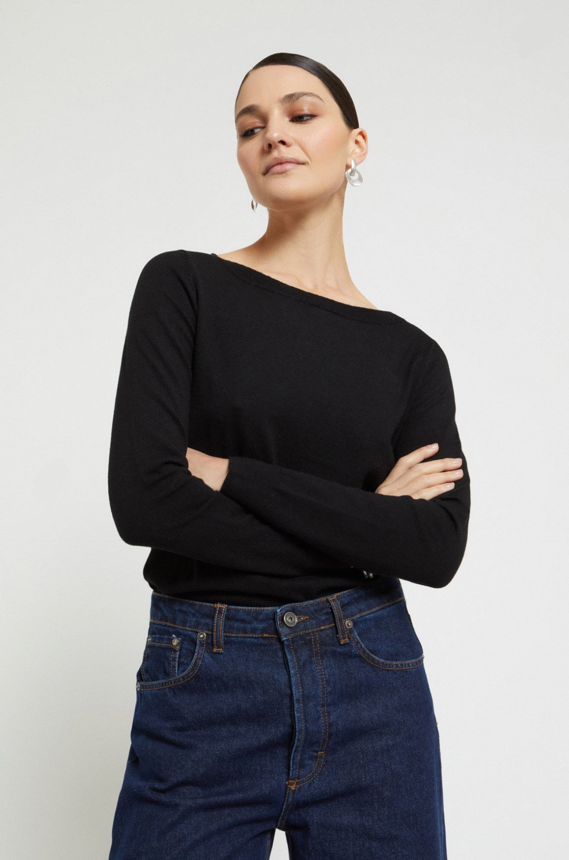 Ottod’Ame Black Viscose Knit Jumper with Boat Neck