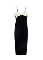 Sister Jane Black Velvet Midi Dress with White Bow & Embellished Straps