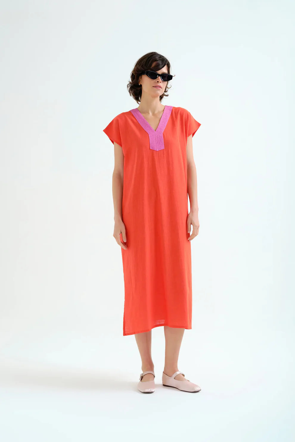 Compañía Orange/Pink Cotton Kaftan