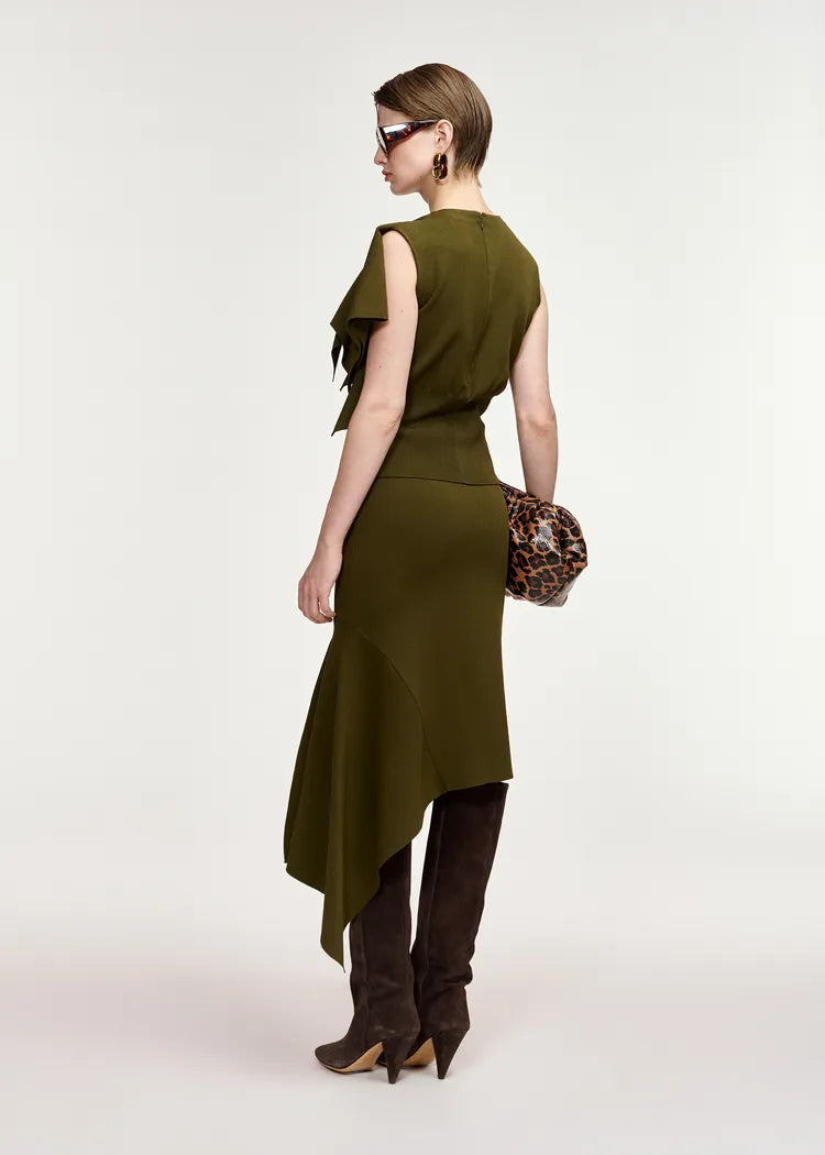 Essentiel Antwerp Khaki Green Top with Frill Detail