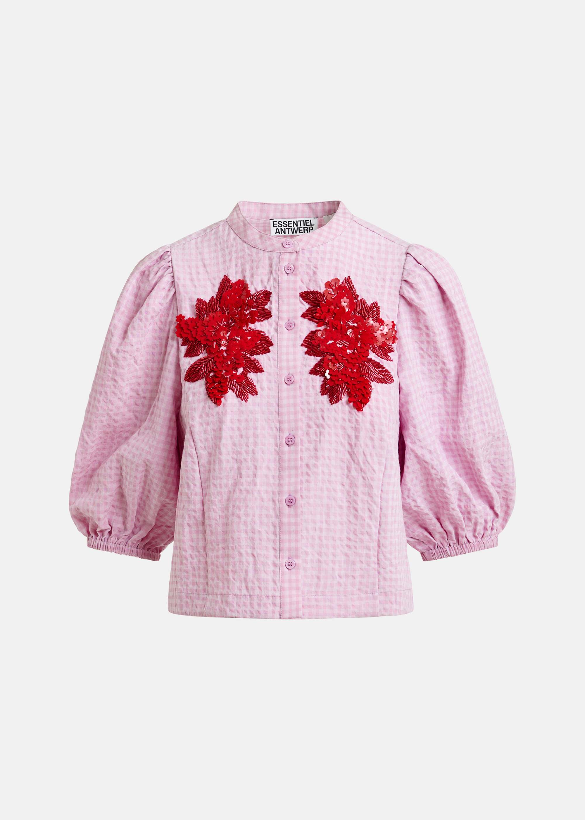 Essentiel Antwerp Lilac Shirt with Red/Terracotta Embellished Flower