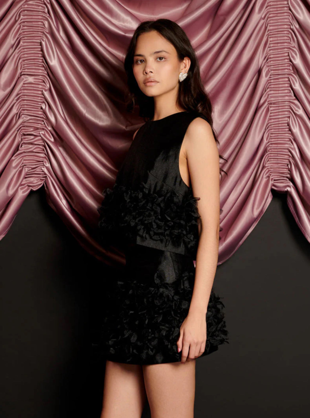 Sister Jane Black Organza Top with Embellished Hemline