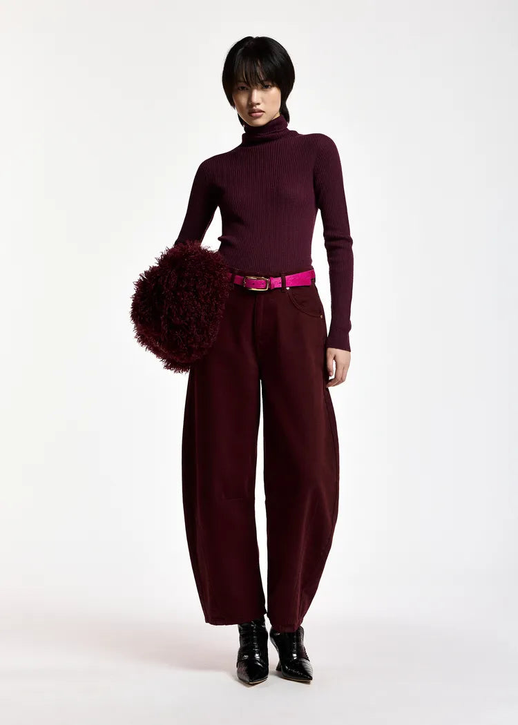Essentiel Antwerp Magenta Leather Belt with Gold Hardware
