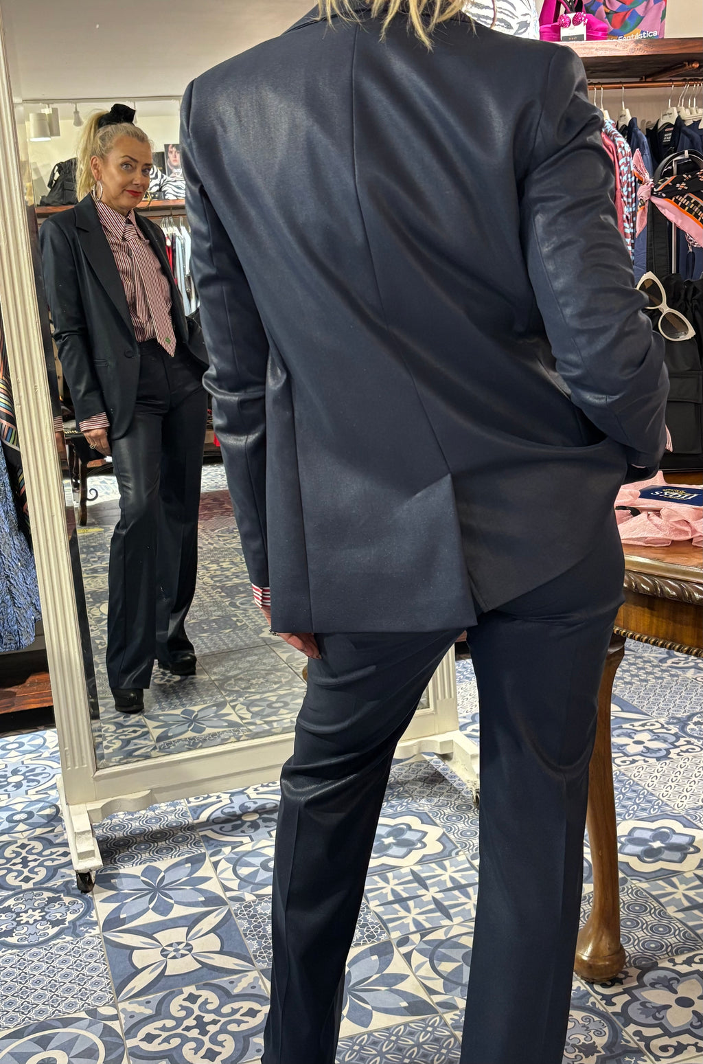 PENNYBLACK Navy Tailored Blazer in Glazed Sheen Finish