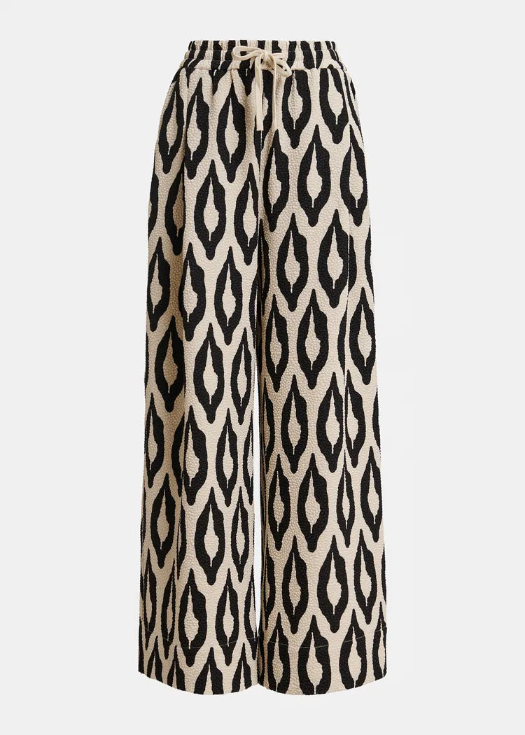 Essentiel Antwerp Cream & Black Printed Wide Leg Pants