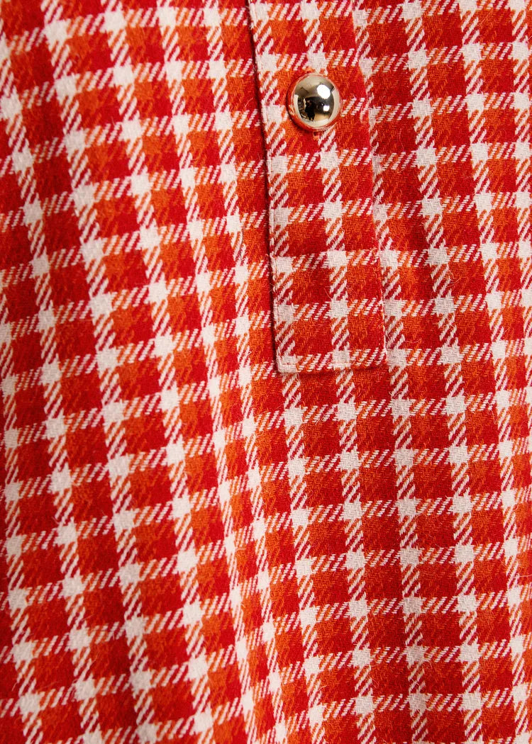 Essentiel Antwerp Red & Cream Checked Polo Mini Dress