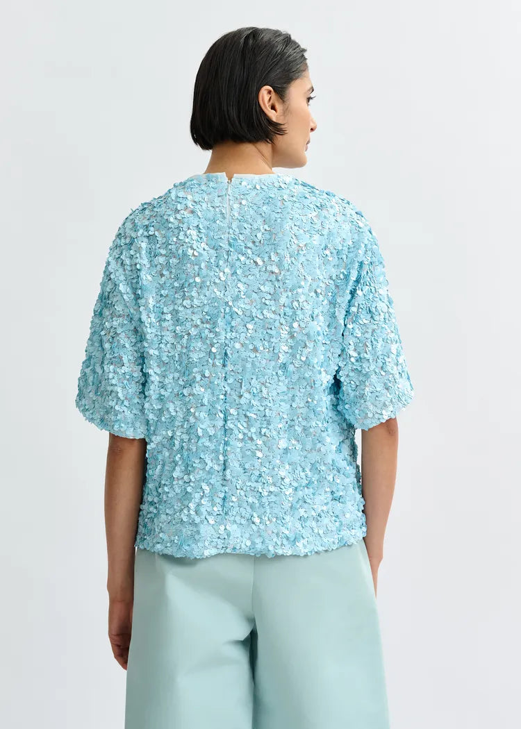Essentiel Antwerp Duck Egg Blue Sequin Top
