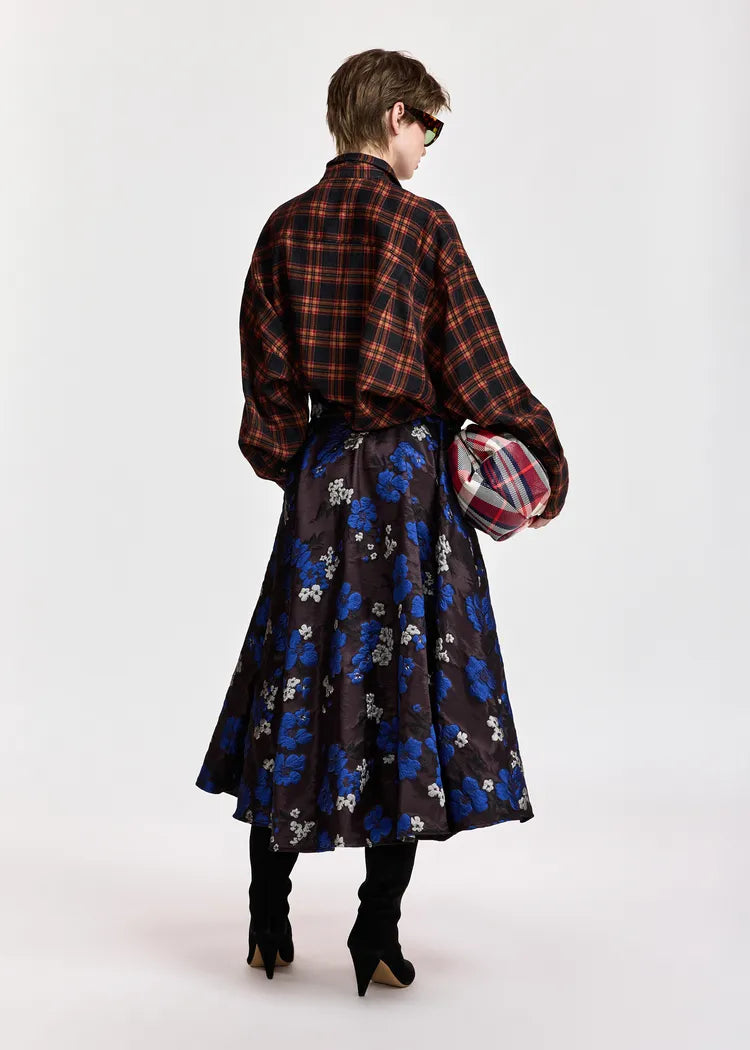 Essentiel Antwerp Burgundy Cobalt Blue Floral Jacquard Full Skirt