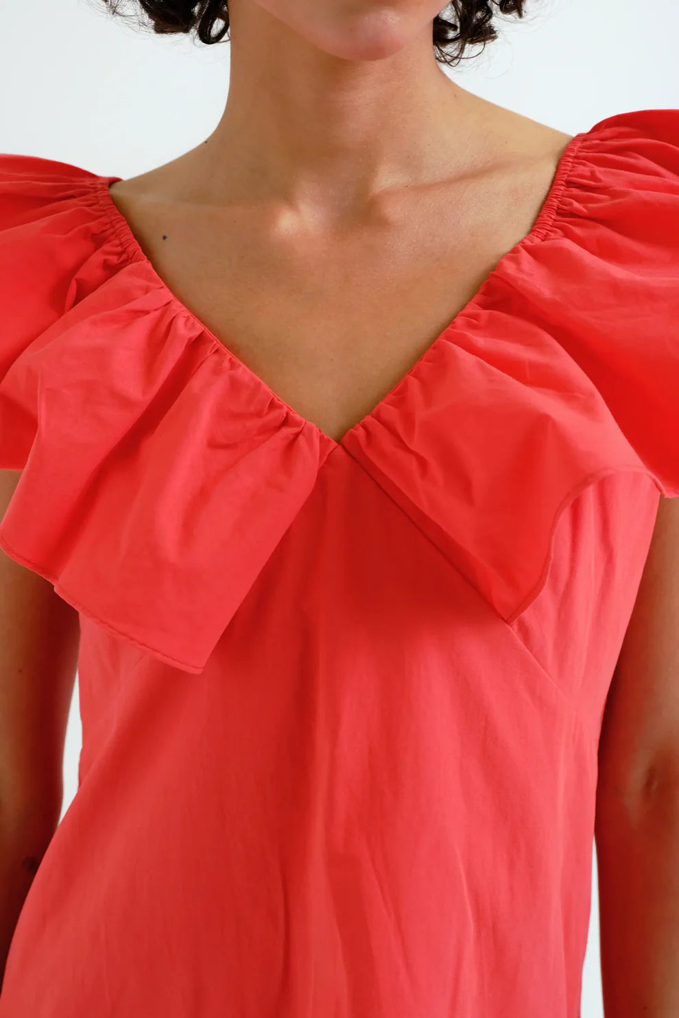 Compañía Coral Mini Dress with Ruffle V-Neck
