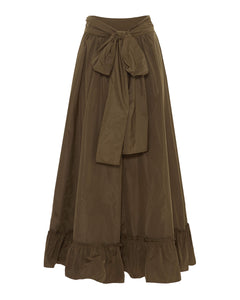 Beatrice B Olive Green Silk Taffeta Skirt