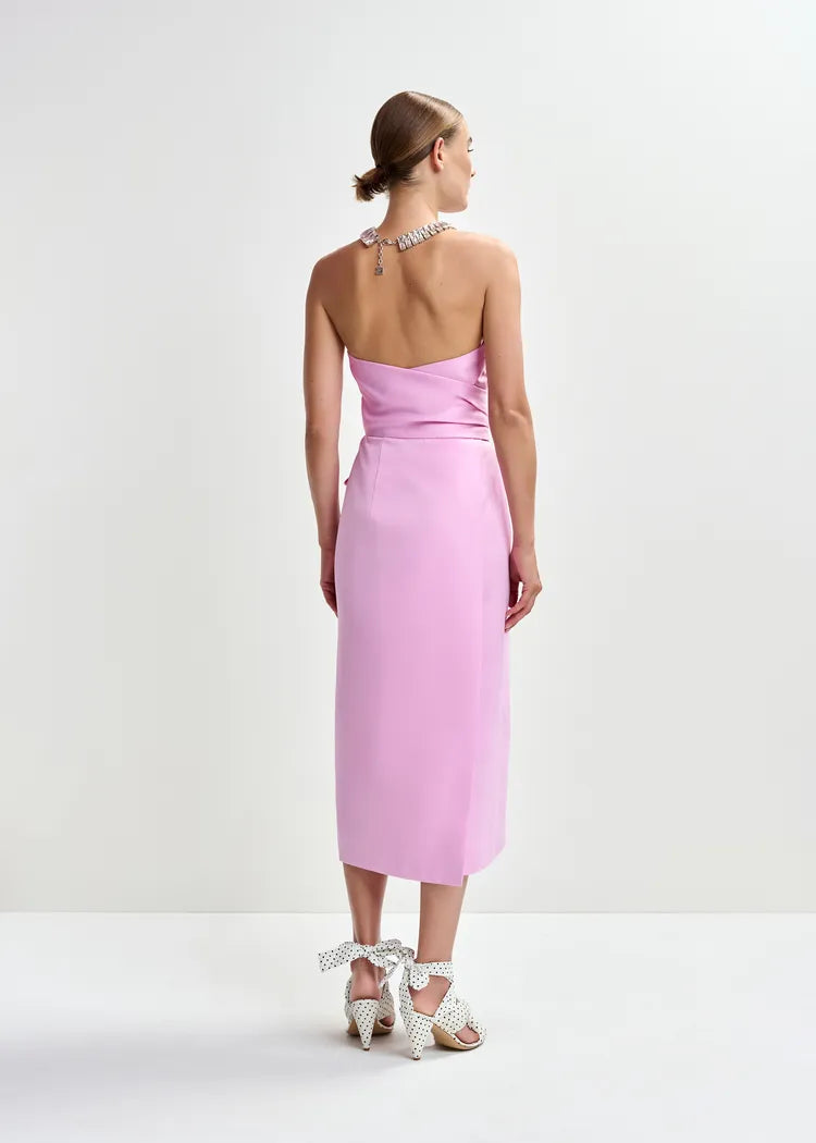 Essentiel Antwerp Candy Pink Growgrain Strapless Dress with Wrap Belt
