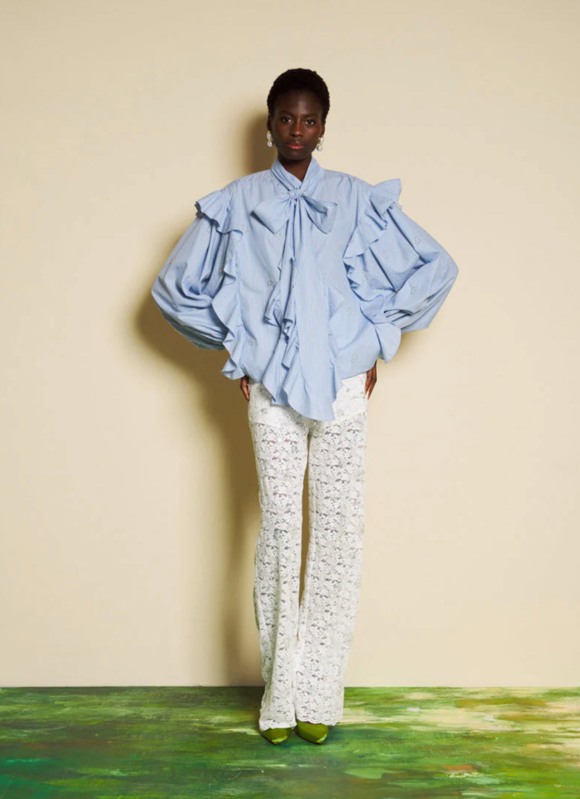DREAM Sister Jane Blue Stripe Pussybow Fresco Blouse