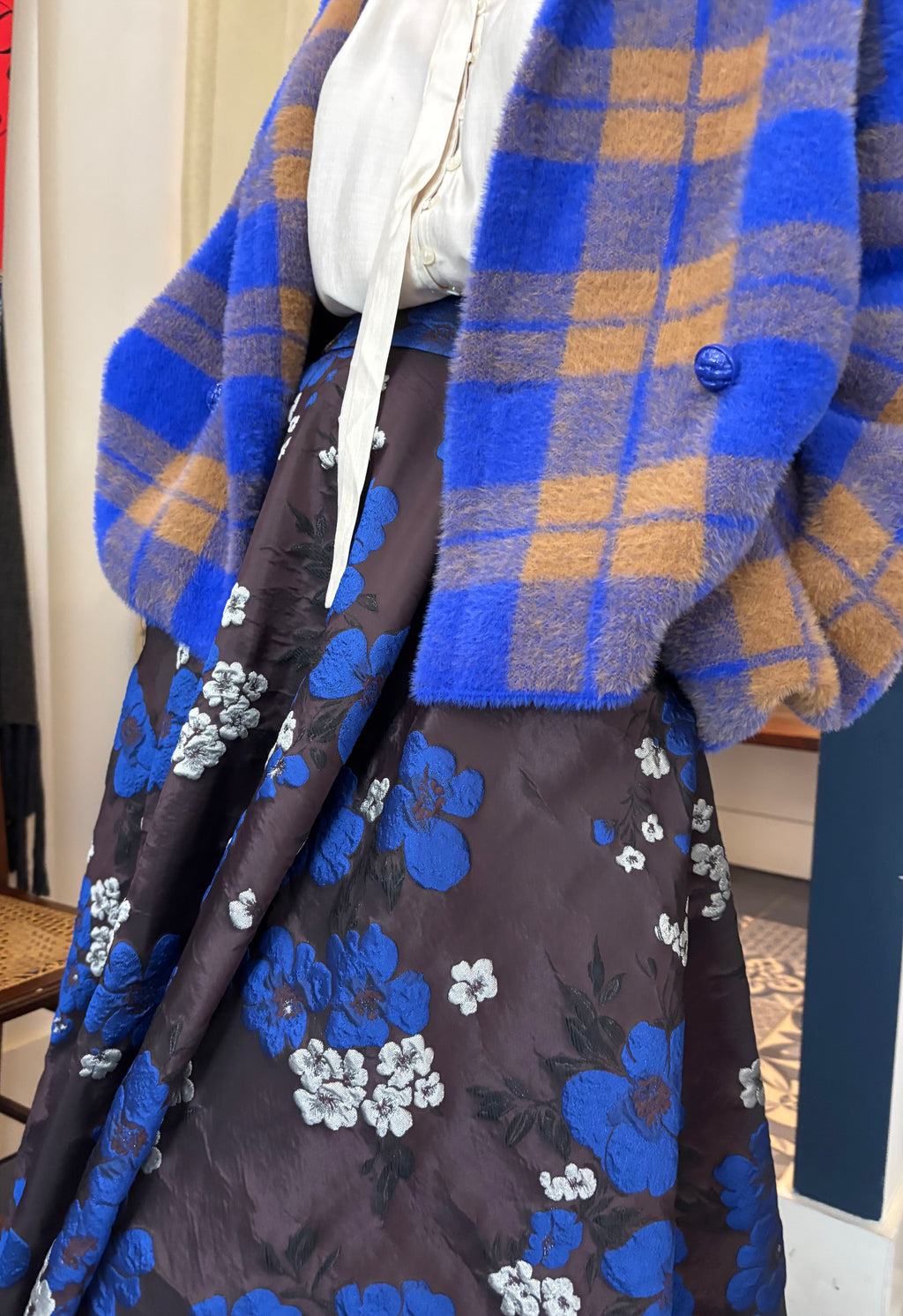 Essentiel Antwerp Cobalt & Brown Double-Breasted Check Jacket