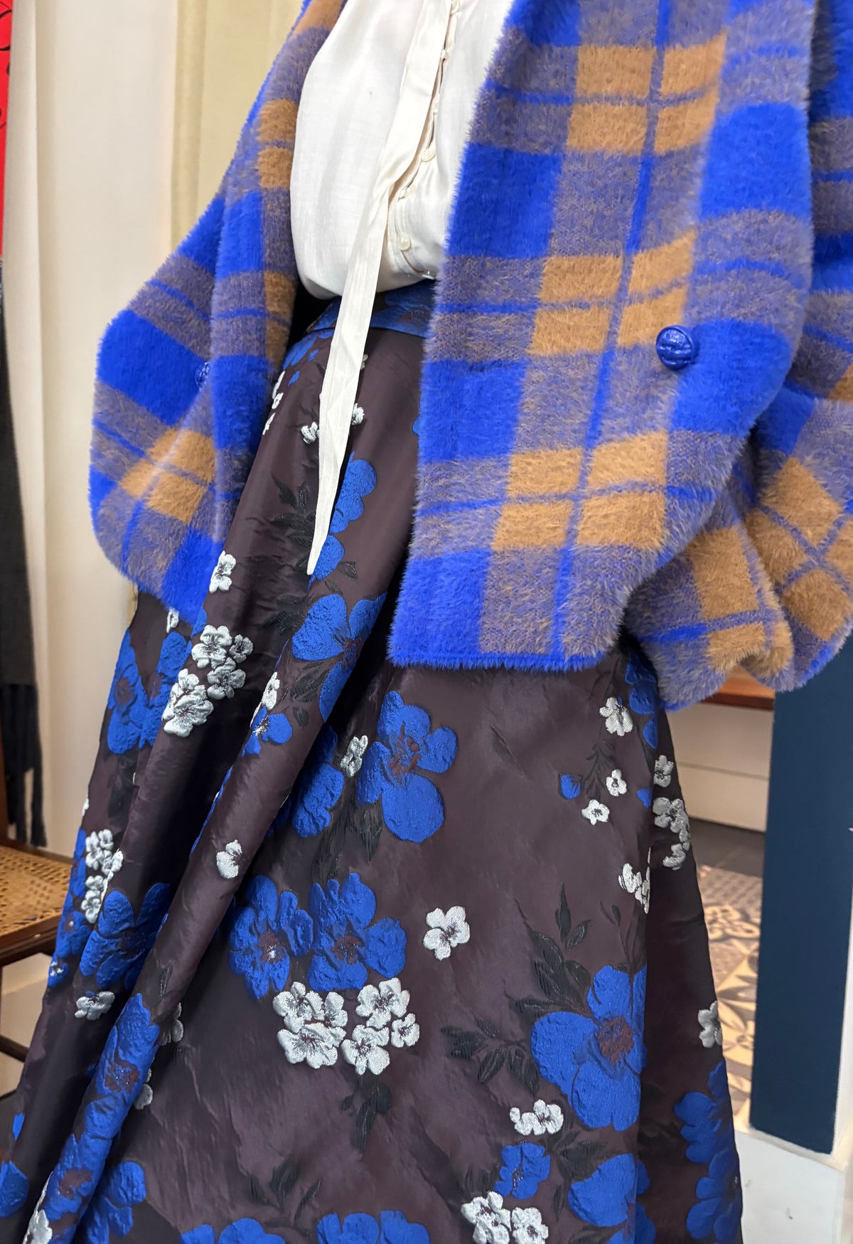 Essentiel Antwerp Cobalt & Brown Double-Breasted Check Jacket