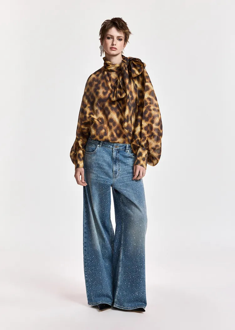 Essentiel Antwerp Leopard Print Organza Pussybow Blouse