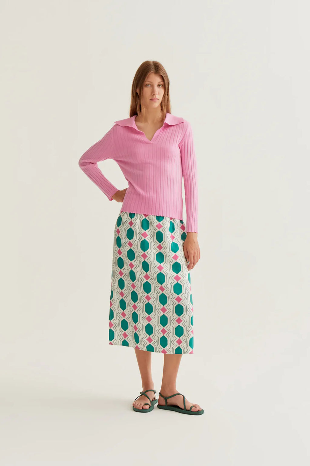 Compañía Candy Pink Fine Knit Jumper with Collar
