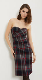 Ottod’Ame Black Red Tartan Strapless Dress