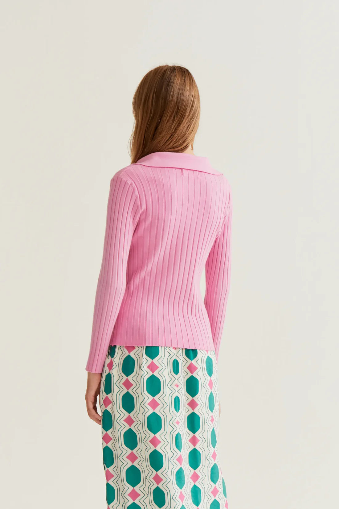 Compañía Fantástica Candy Pink Fine Knit Jumper with Collar