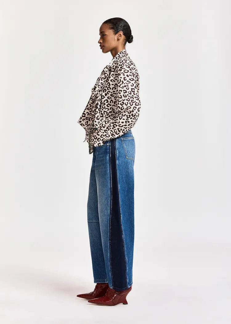 Essentiel Antwerp Blue Barrel-Leg Denim Jeans with Black Side Panels