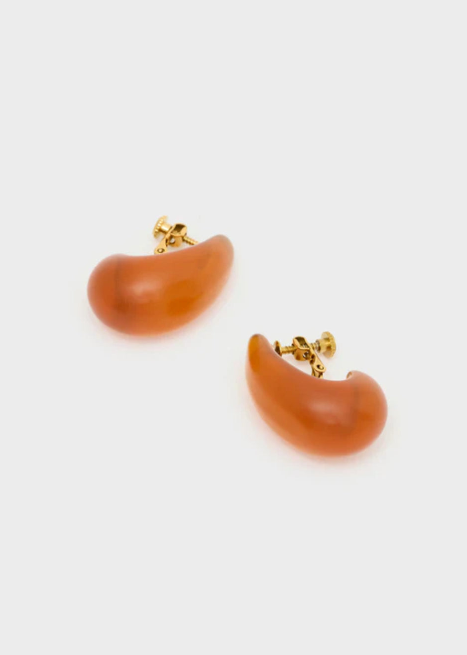 NALI Terracotta / Burnt Orange Enamelled Clip-on Drop Earrings