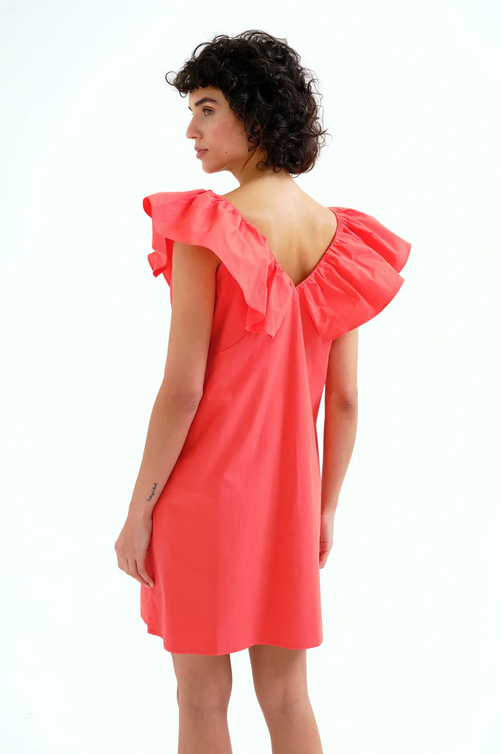 Compañía Coral Mini Dress with Ruffle V-Neck