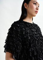 Essentiel Antwerp Black Ruffled Mini Dress with Train