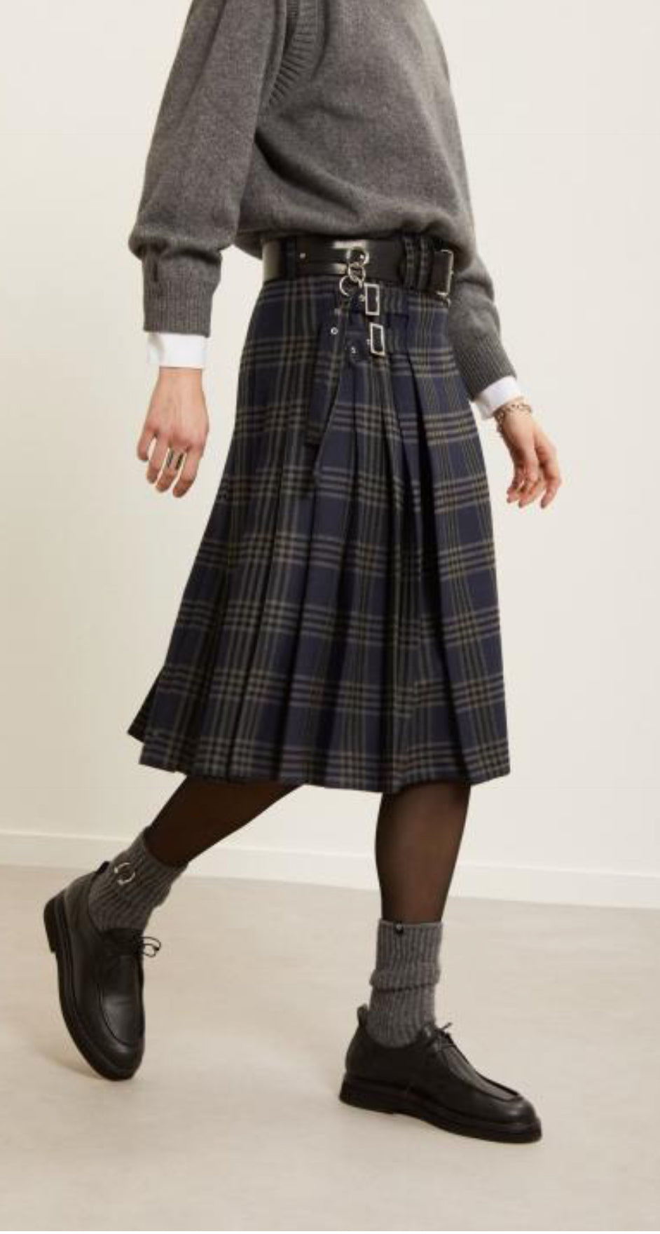 Ottod’Ame Navy & Grey Tartan Skirt