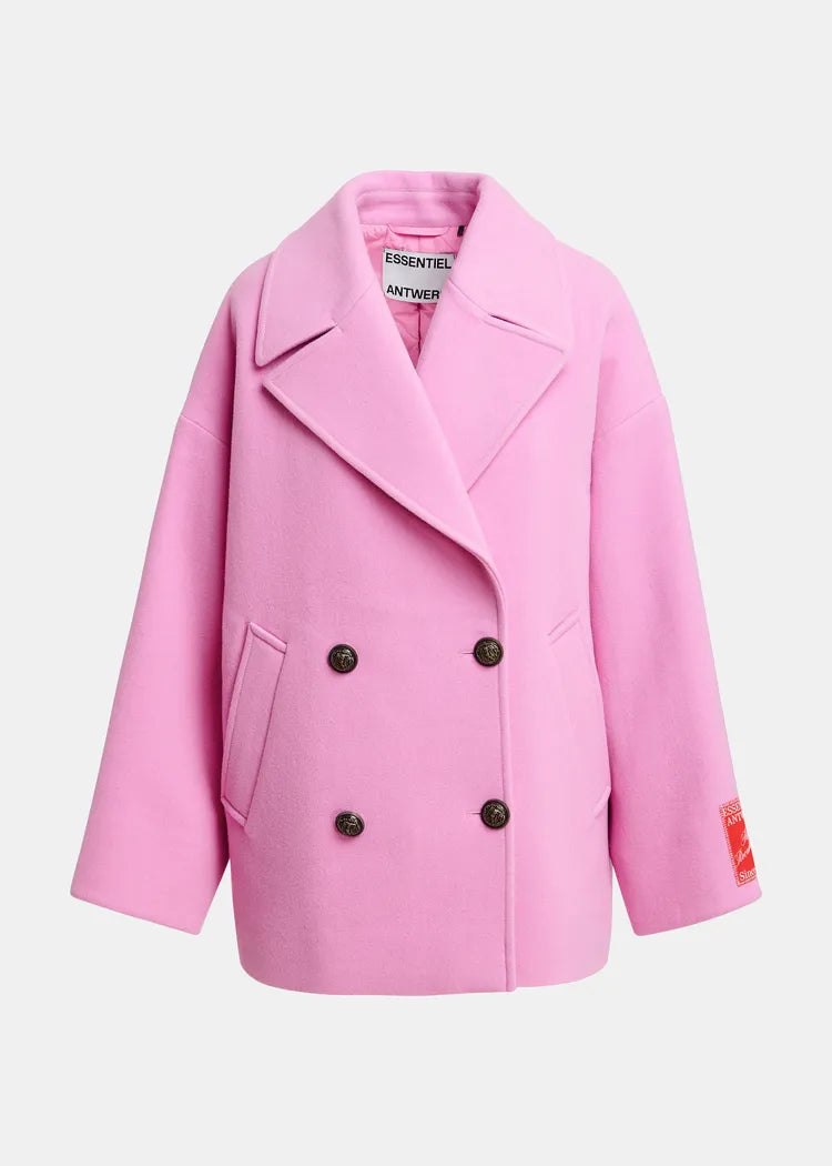 Essentiel Antwerp Pink Double Breasted Wool Coat