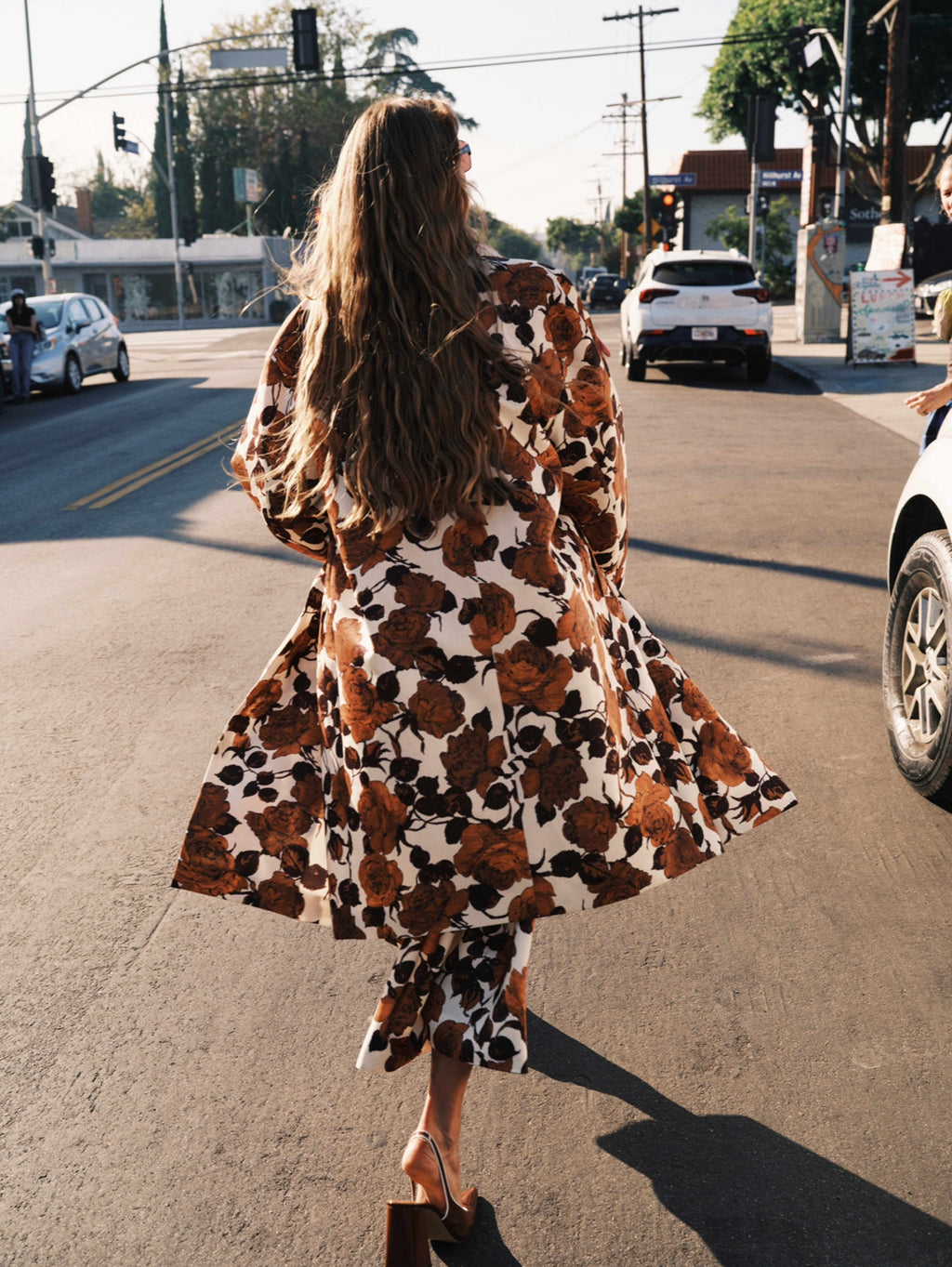 Essentiel Antwerp Brown Floral Print Growgrain Double Breasted Coat