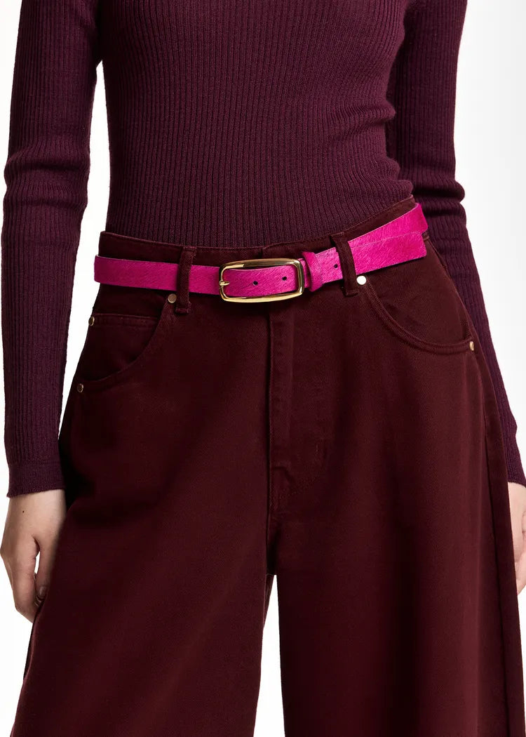 Essentiel Antwerp Magenta Leather Belt with Gold Hardware