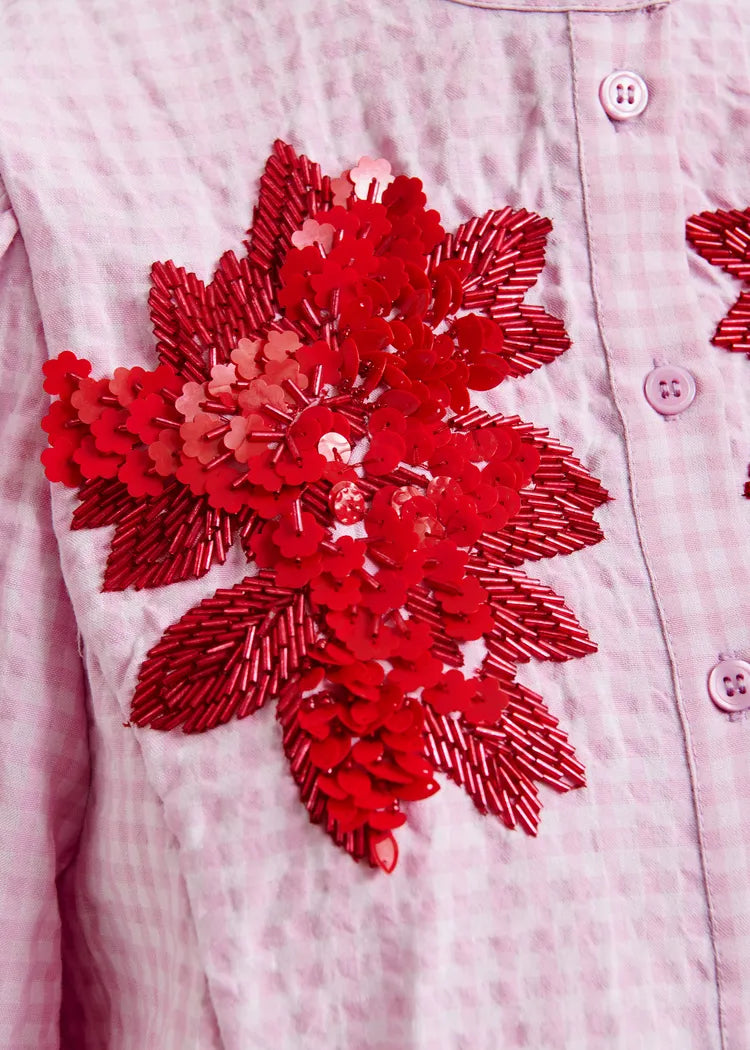Essentiel Antwerp Lilac Shirt with Red/Terracotta Embellished Flower