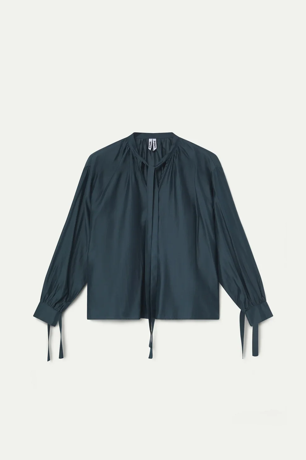 Wild Pony Teal Satin Blouse with Tie Neck