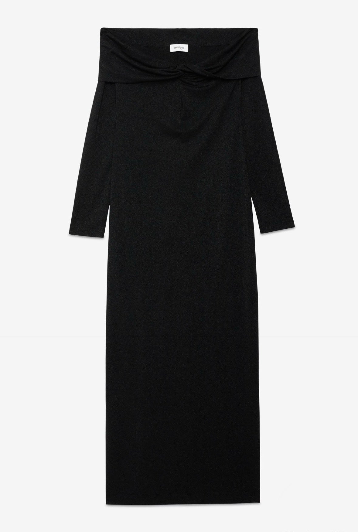 Ottod’Ame Black Long Sleeve Off-Shoulder Long Dress.