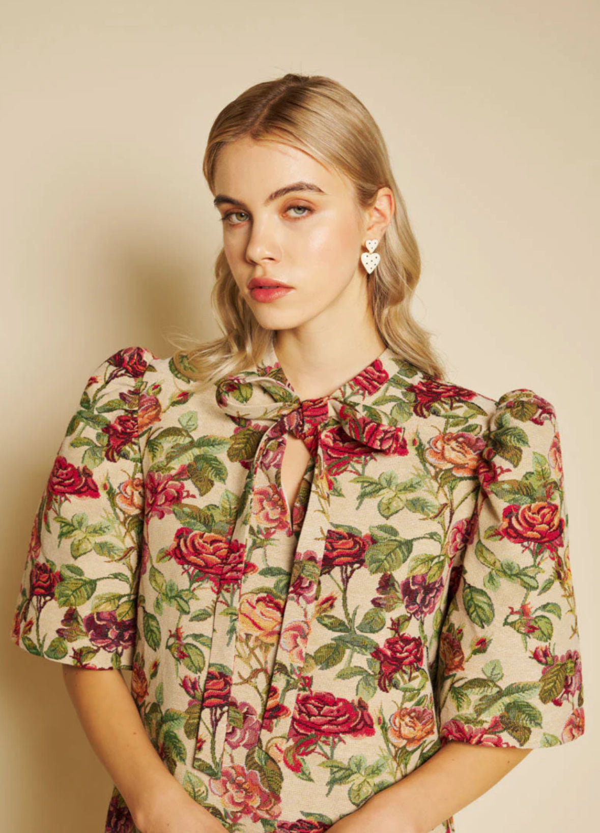 Sister Jane Rose Printed Tapestry Dress with Puff Sleeves