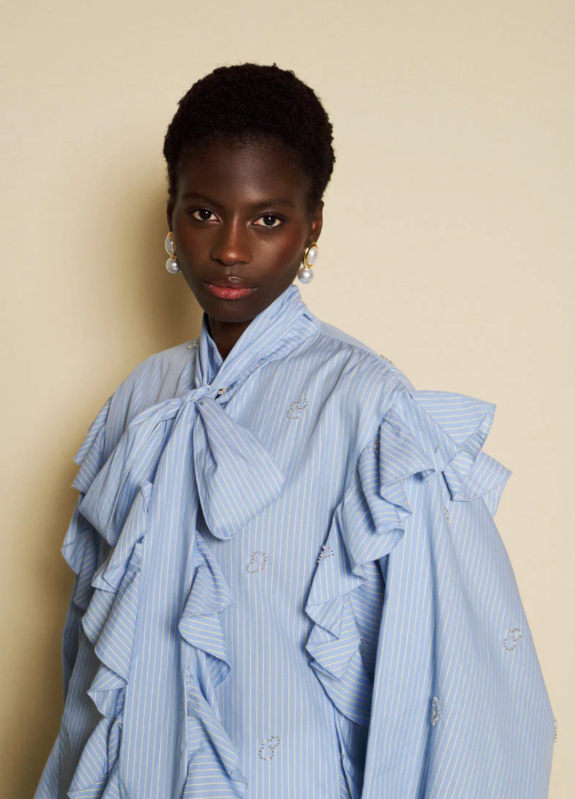 DREAM Sister Jane Blue Stripe Pussybow Fresco Blouse