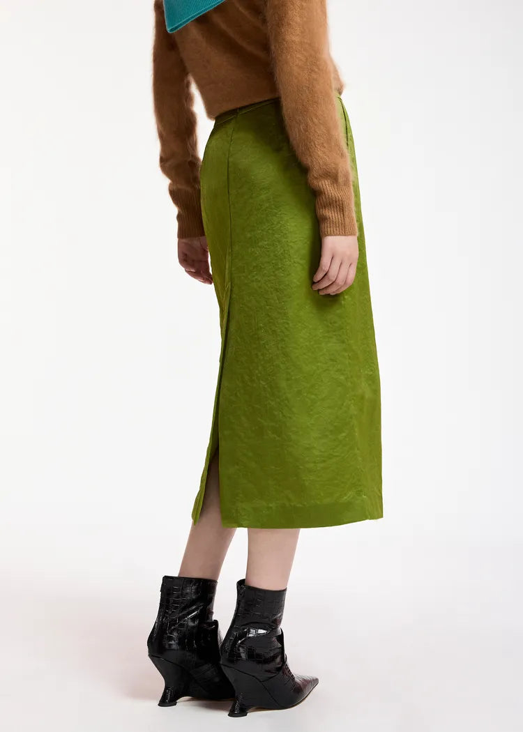 Essentiel Antwerp Kiwi Green Satin Midi Pencil Skirt