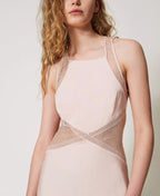Twinset Milano cupcake pink long satin slip dress with lace