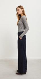 Ottod’Ame Navy Tailored wide leg Trousers with Cuff Hemline