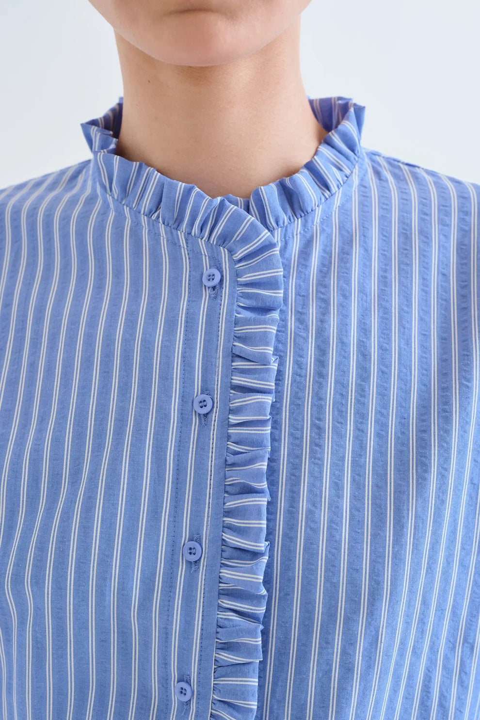 Compañia Fantástica Blue & White Stripe Seersucker Blouse