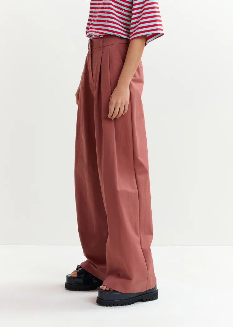 Essentiel Antwerp Terracotta Red Pleated Wide Leg Pants