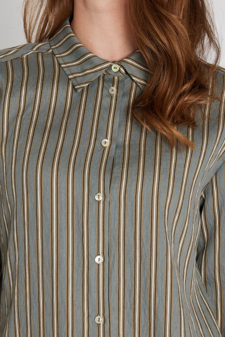 PBO Khaki Linen Stripe Shirt
